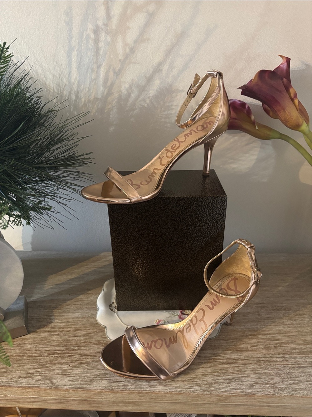 Sam Edelman Rose Gold Metallic Ankle-Strap Heels